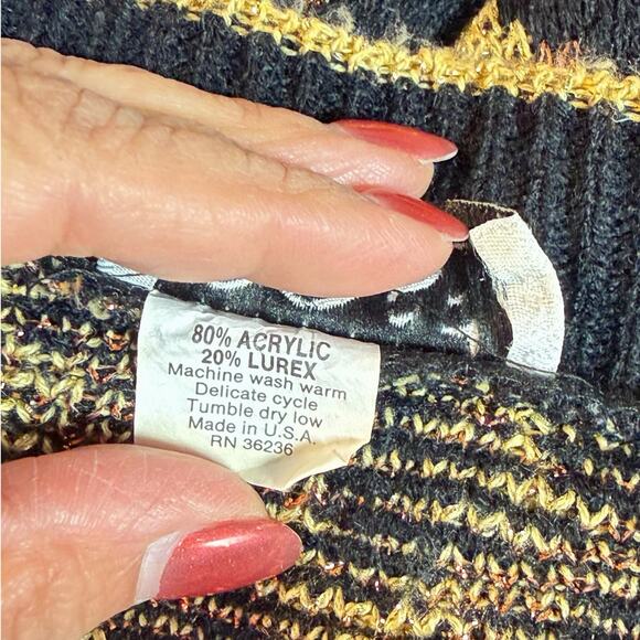 VINTAGE 80s 90s ANIMAL PRINT SWEATER GOLD METALLIC RETRO LEOPARD CHEETAH SZ M L - Picture 6 of 6